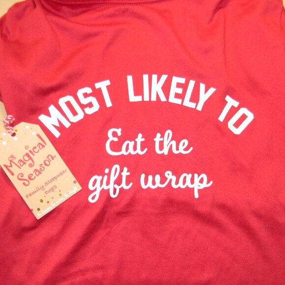 Magical Season Christmas Dog Pajamas Most Likely to Eat Gift Wrap Red Photos - Picture 4 of 4
